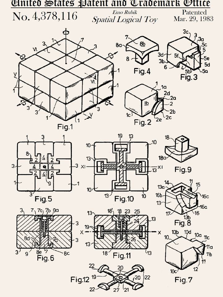 Rubik's Cube Patent Greeting Card for wholesale by PATENT PRESS GREETING CARDS