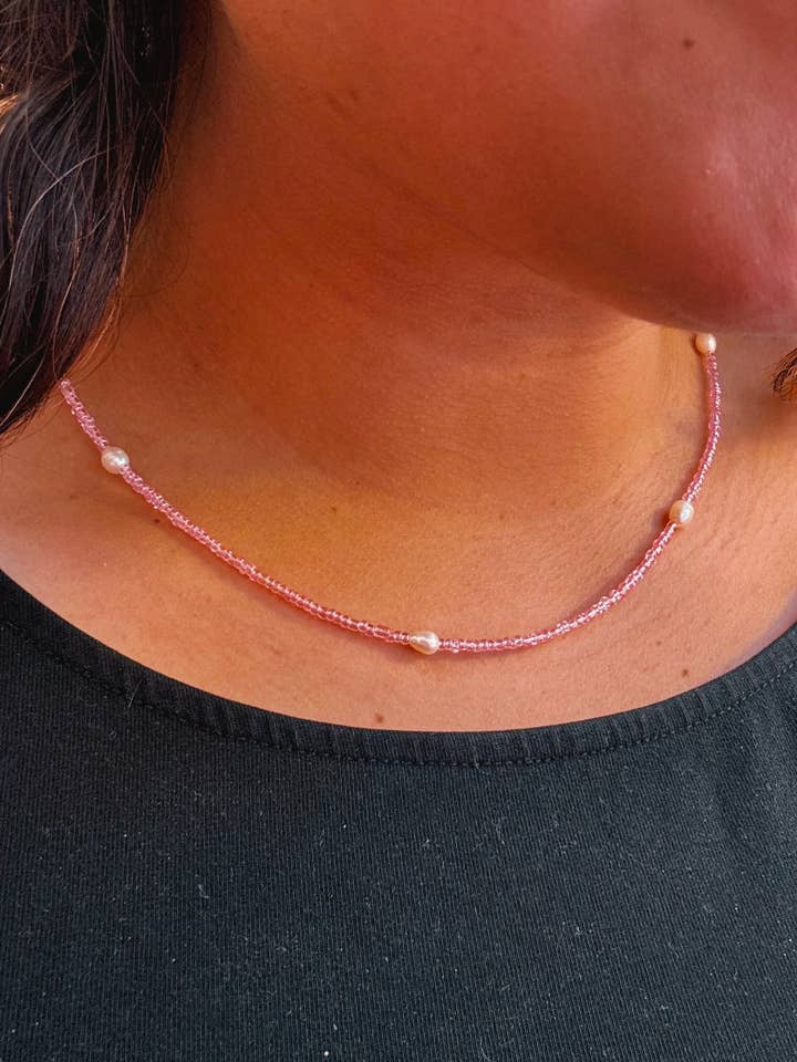 Rosewater — Handstrung Glass Beaded Necklace for wholesale by Itzy Bitzy Art Shop
