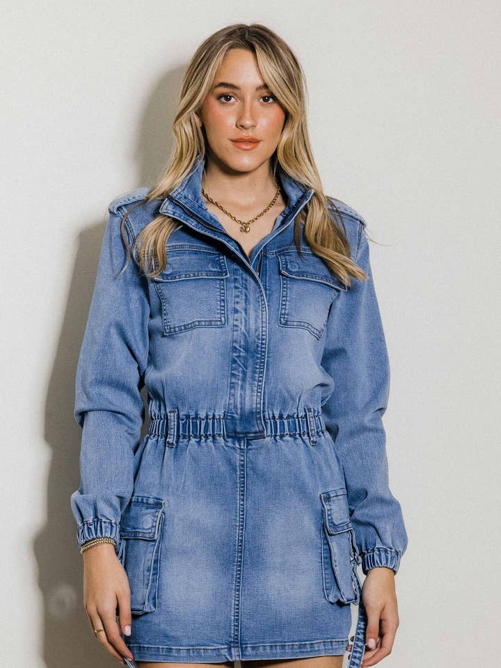 Longsleeve Denim Romper Skirt for wholesale by Vibrant M.i.U