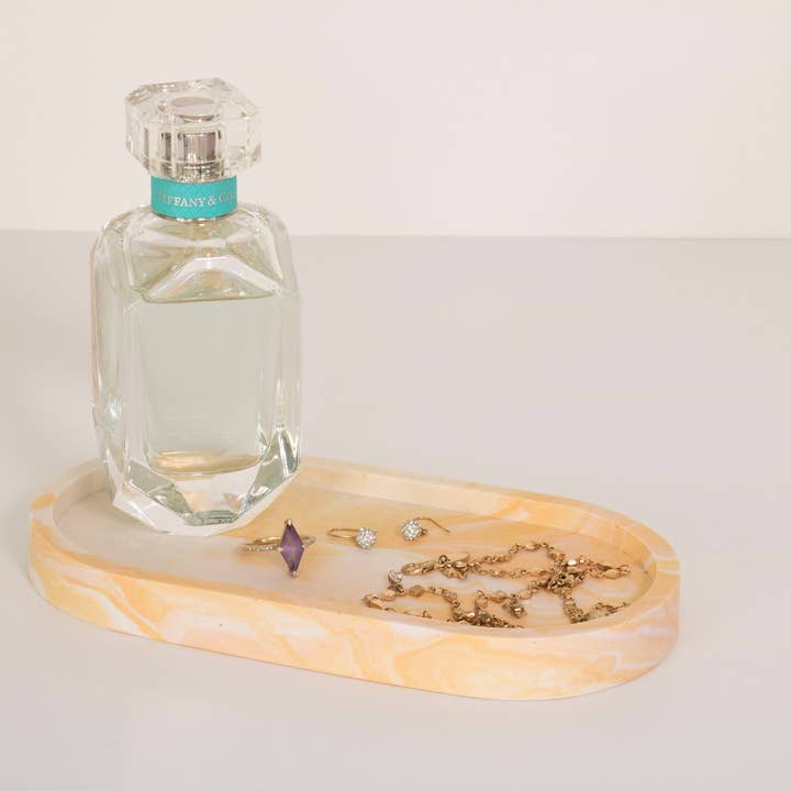 Orange & Hvid Marmoreret Jesmonite Oval Bakke for engroshandel hos Lunar Living