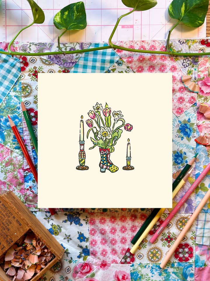 Cowgirl Boot Vase | 8x8 Print for wholesale by Everyday Antonia Mae