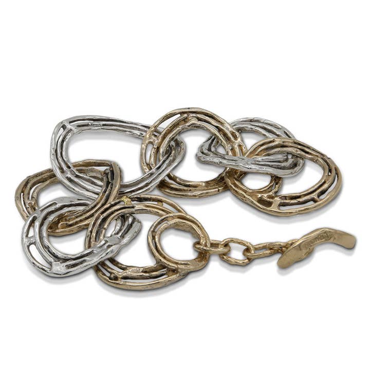 Articulated mesh bracelet in 925 silver and bronze (BA060) for wholesale by Mandile Gioielli