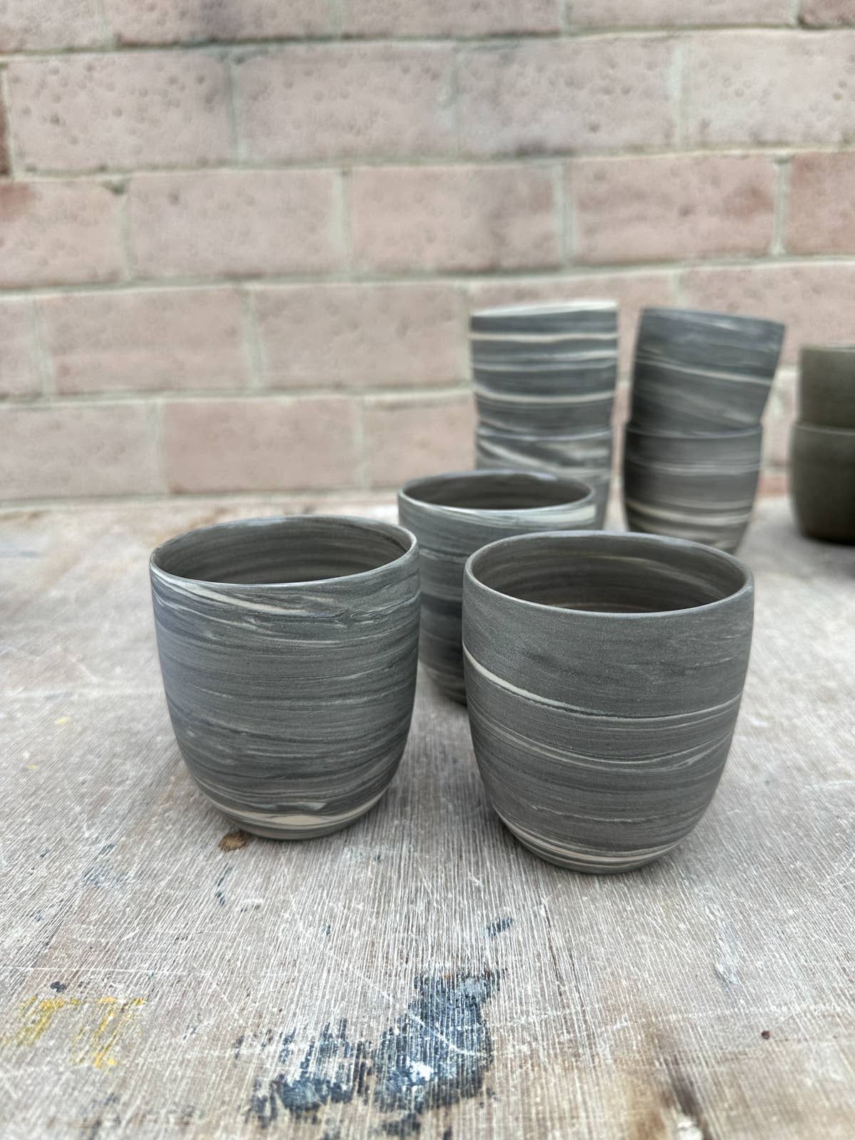 Noot ~Swart - Wholesale Coffee/Tea Cup - Cafe Lungo cups no handle //Fine Marble // Off white + Slate2