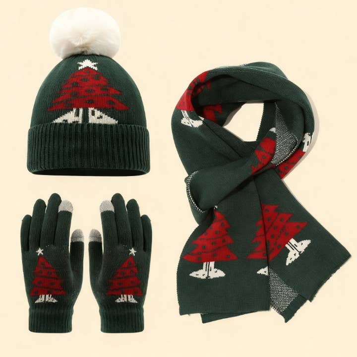 CHRISTMAS TREE KNITTED CHILDREN'S THREE-PIECE SET_CWSS01359 for wholesale by DOUBLJU