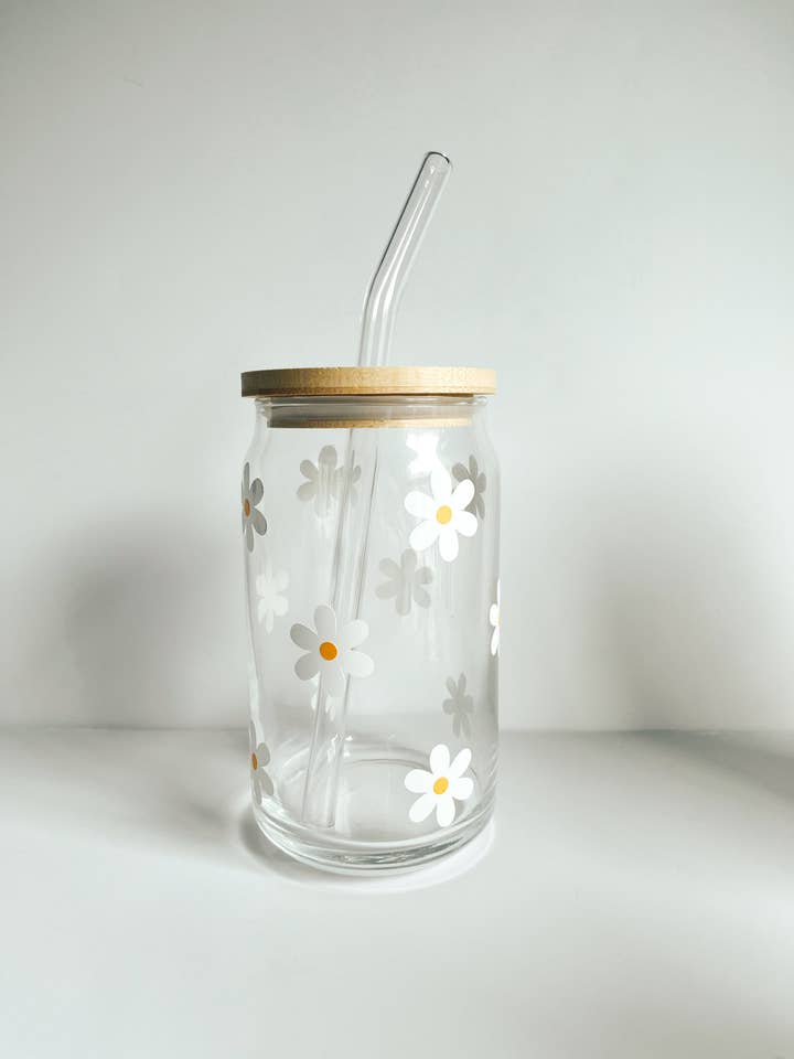 Daisy 16 oz Beer Can Glass, Iced Coffee Glass for wholesale by Morgan Ann Co.