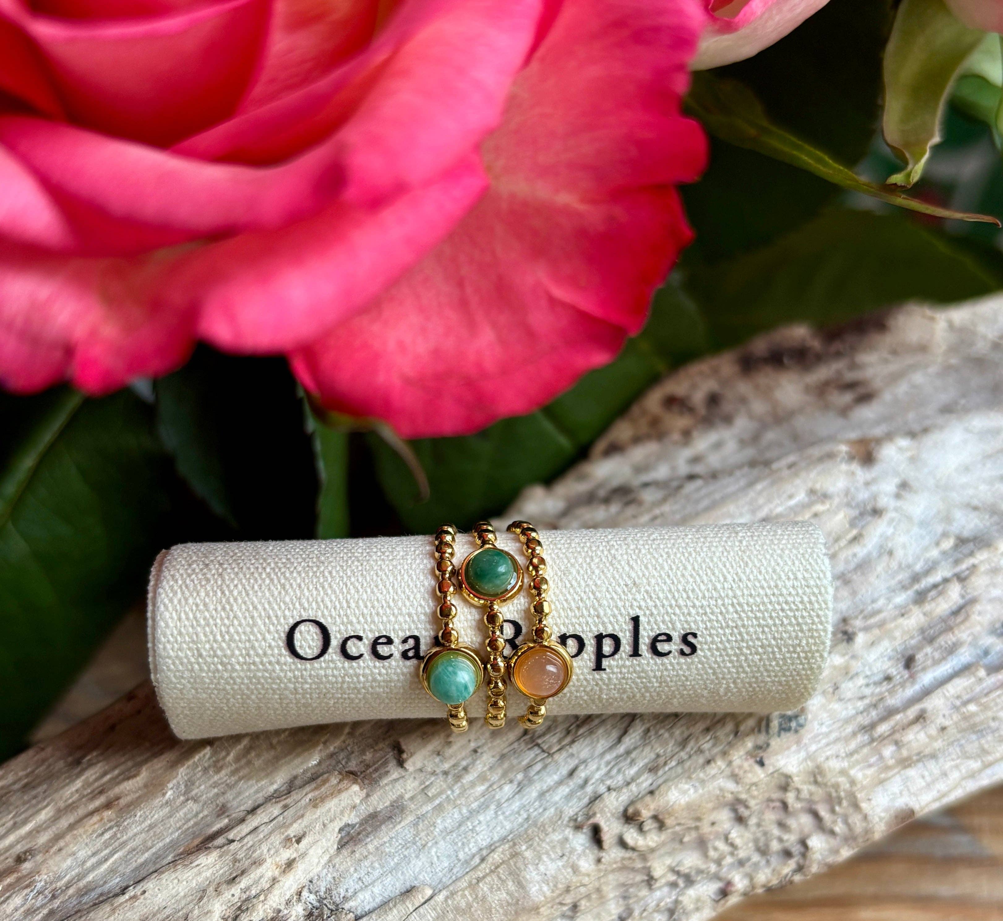 Ocean Ripples – wholesale Cocktail/statement ring – 18ct Gold Plated Natural Stone Tripple Band Ring2