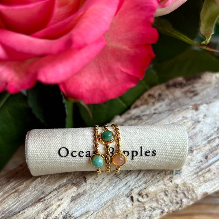 Ocean Ripples – wholesale Cocktail/statement ring – 18ct Gold Plated Natural Stone Tripple Band Ring2