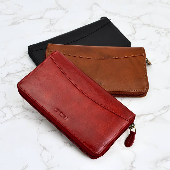 Gabriella Italiaanse leren portemonnee met ritssluiting voor dames voor wholesale door Via Graceffo