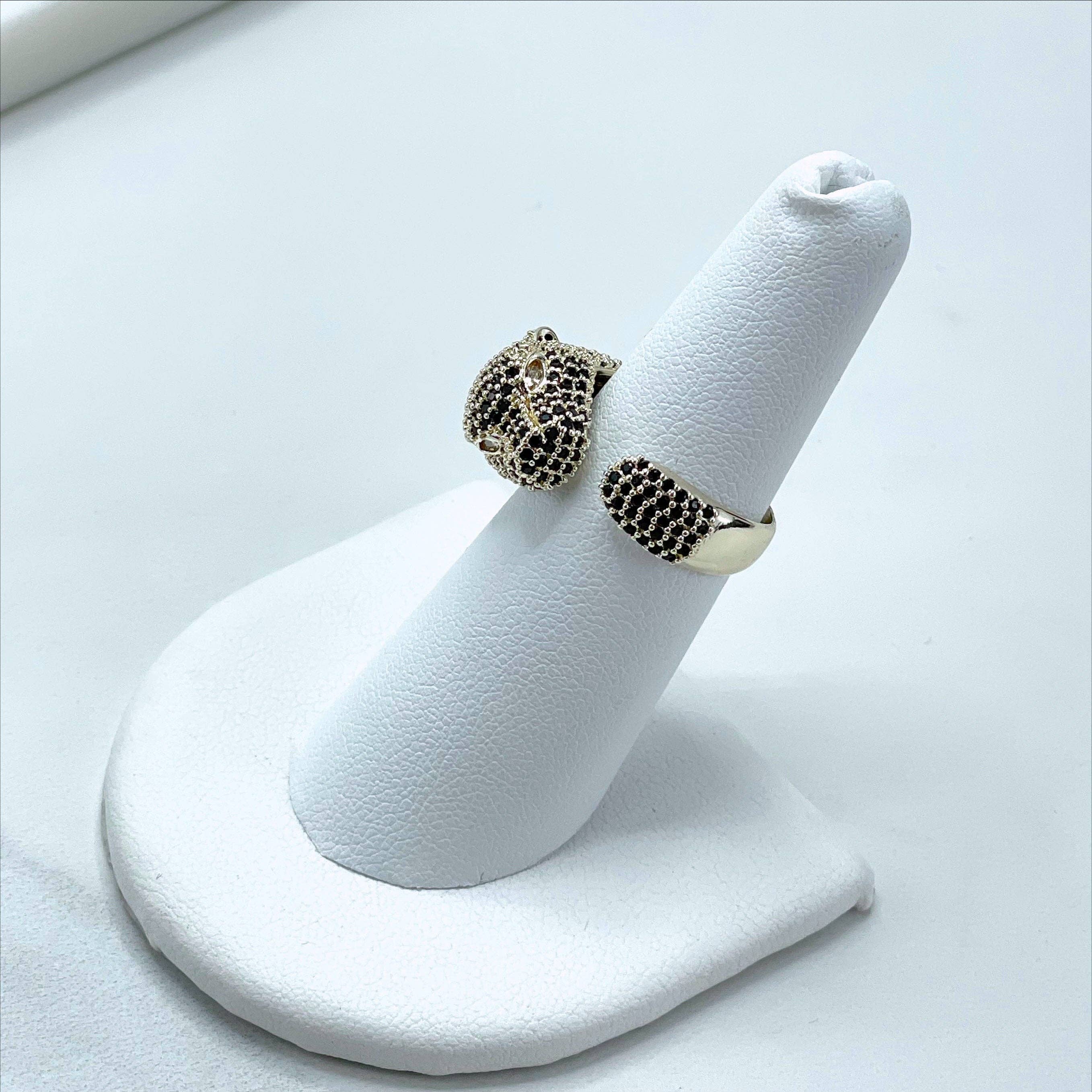DIJU Jewelry – wholesale Cocktail/statement ring – 18k Gold Filled Black Micro CZ with Panther Ring3