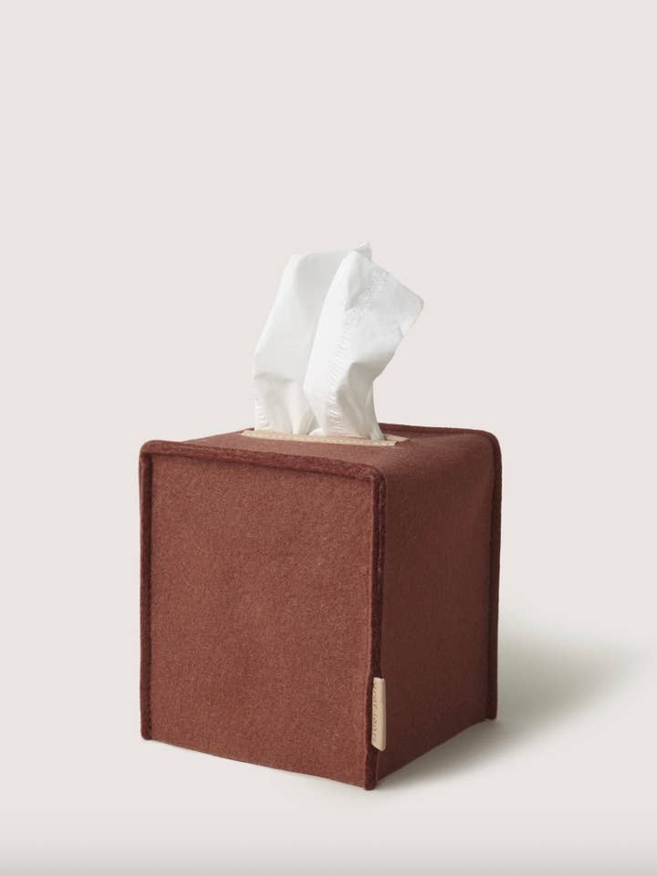 Merino Wool Small Tissue Box Cover Terracotta Vachetta for wholesale by Graf Lantz