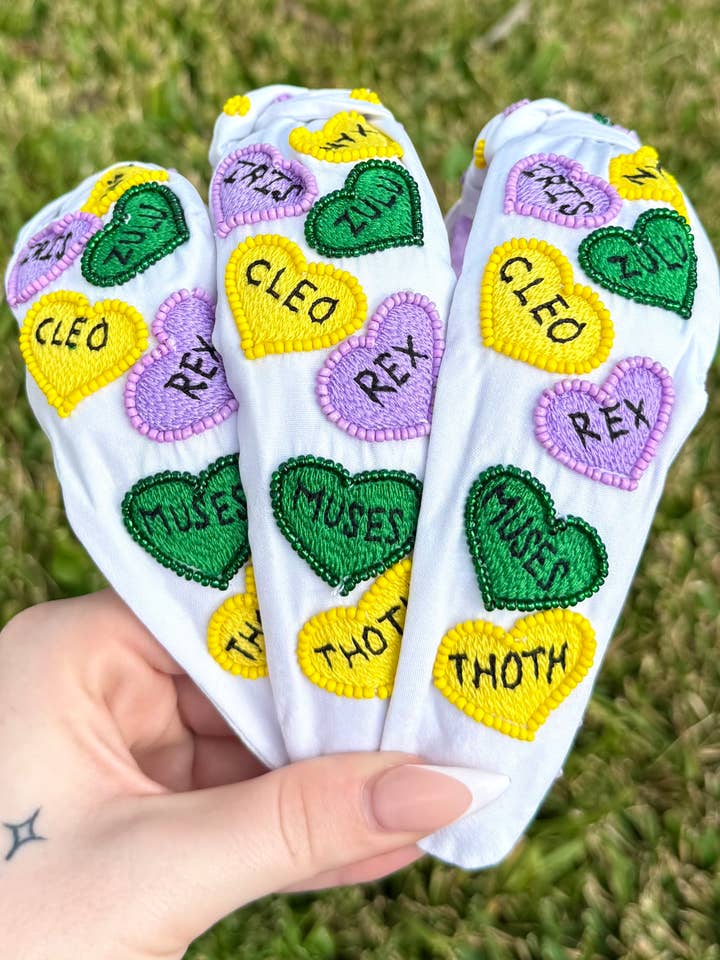 Mardi Gras Krewe Heart Headband for wholesale by La Luna Belle LLC