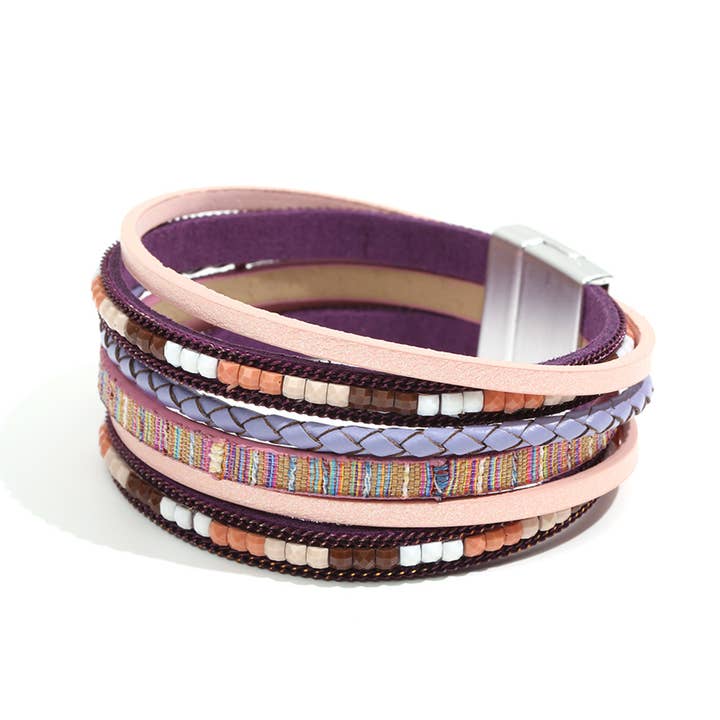 Mio Queena - Wholesale Bangle Bracelet - Bohemian Hand-woven Magnetic Buckle Leather Bracelet - BJ/LB