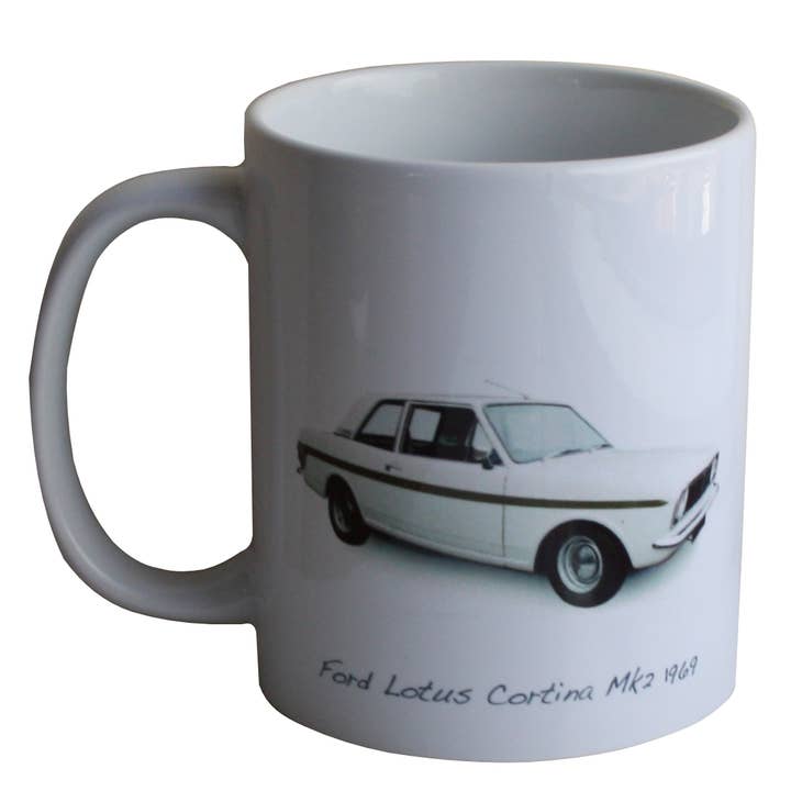 Ford Lotus Cortina Mk2 1969 - Tasse en céramique imprimée de 300 ml pour la vente par Witherden's Workshop