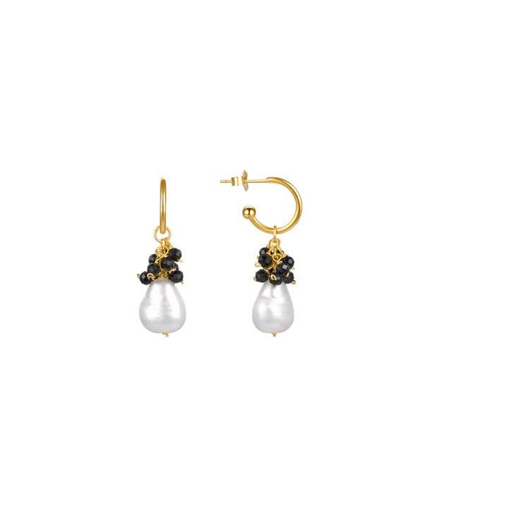 Pendientes de Plata de Ley 925 con Cristal Negro acabados en oro amarillo de 18K - Sahme para venta al por mayor de Luxenter