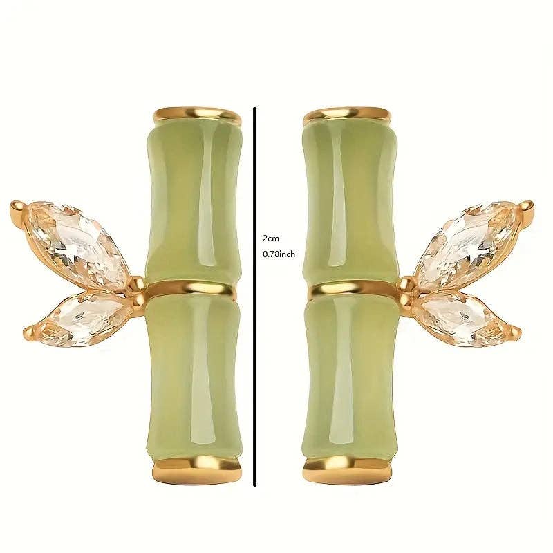 Huis Van Merken - Wholesale Knopjes/oorstekers - Bamboe Oorbellen Zirkonia Studs - Moderne Oosterse Stijl1