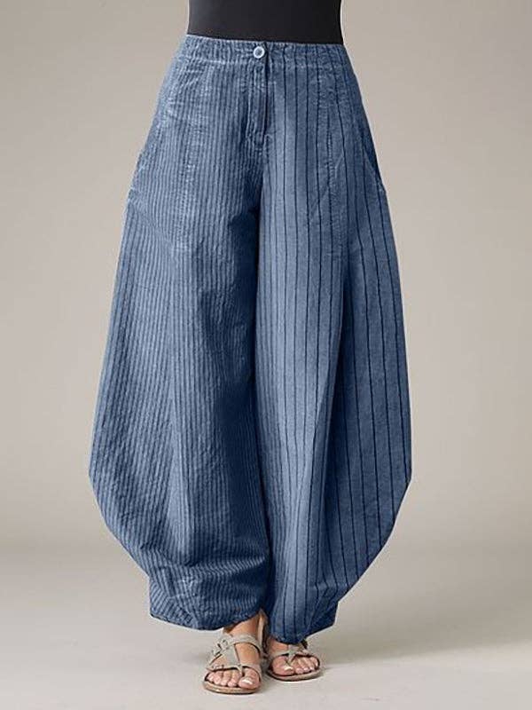 BLUE Harem Pants Loose Buttoned Striped Pants Trousers for wholesale on Faire
