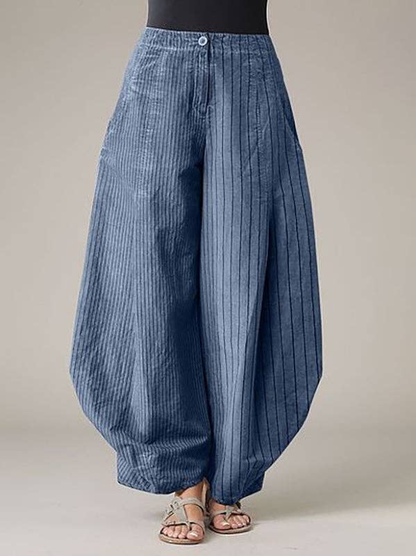 BLUE Harem Pants Loose Buttoned Striped Pants Trousers for wholesale on Faire0