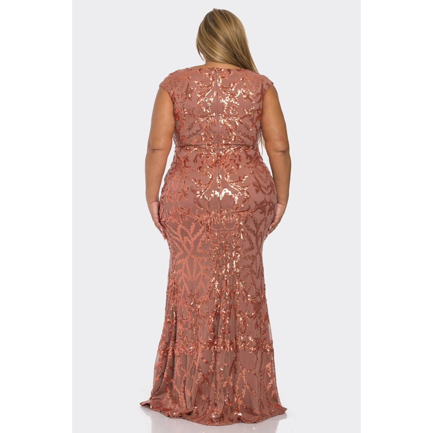 Curve Market - Vente Robe de soirée – femme - ROBE MAXI À SEQUINS À MANCHES COURTES ET FENTE LATÉRALE DE GRANDE TAILLE17