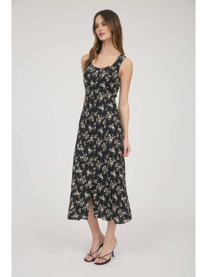The Workshop Studio - Wholesale Dress - Women's - FLORAL SLEEVELESS BUTTON DOWN MIDI DRESS