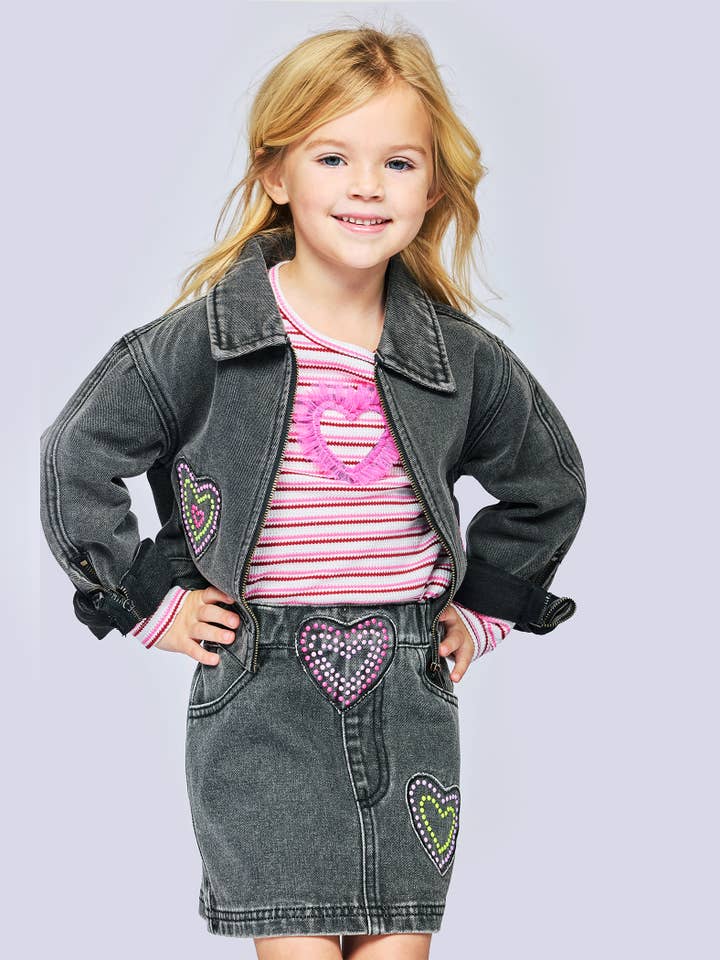 Chaqueta vaquera con bordado de corazón y detalle de hotfix para venta al por mayor de Hannah Banana , Baby Sara