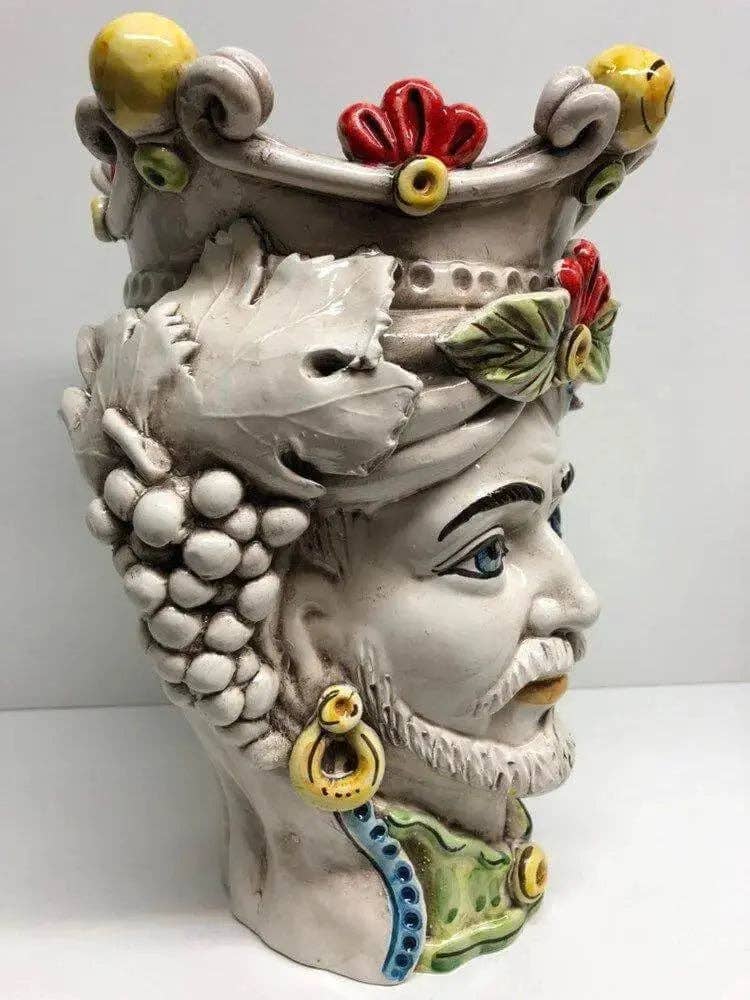 DD Ceramiche Siciliane - Vendita all'ingrosso Statuette decorative - Teste di Moro Classica Corona Sfere Giallo Ceramica Caltagirone cm H.28 L.20 Artigianale2