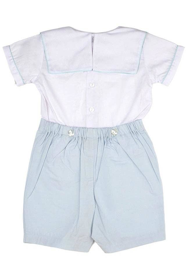 Julius Berger & Carriage Boutique – wholesale Klädesset - Baby – Personlig pojke klassisk monogram bobbie-kostym - vit B3