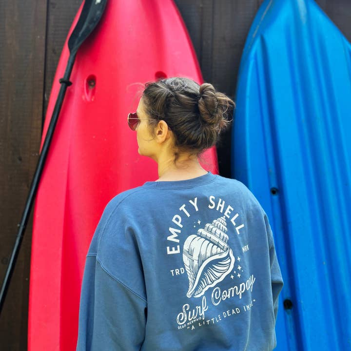 Empty Shell Surf Company A Little Dead Inside Crewneck Sweatshirt, Hand Screen Printed for wholesale by Dead Mermaid