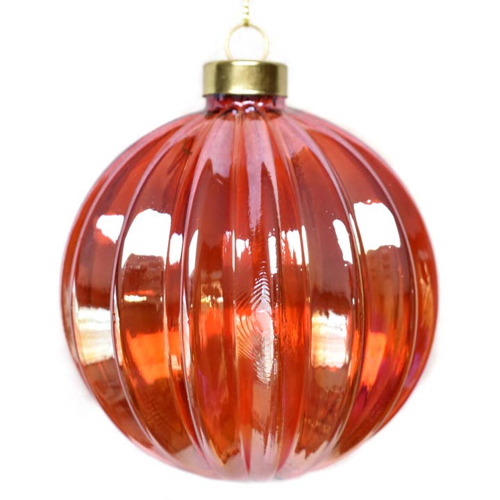 David Christopher's Collection - Wholesale Ornament - Iridescent Glass Ribbed Ball Ornament - Red 4"