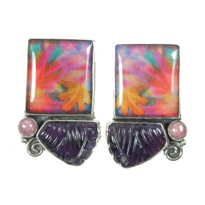 Boucle d'oreille en argent sterling améthyste sculptée à la pour la vente par Amy Kahn Russell