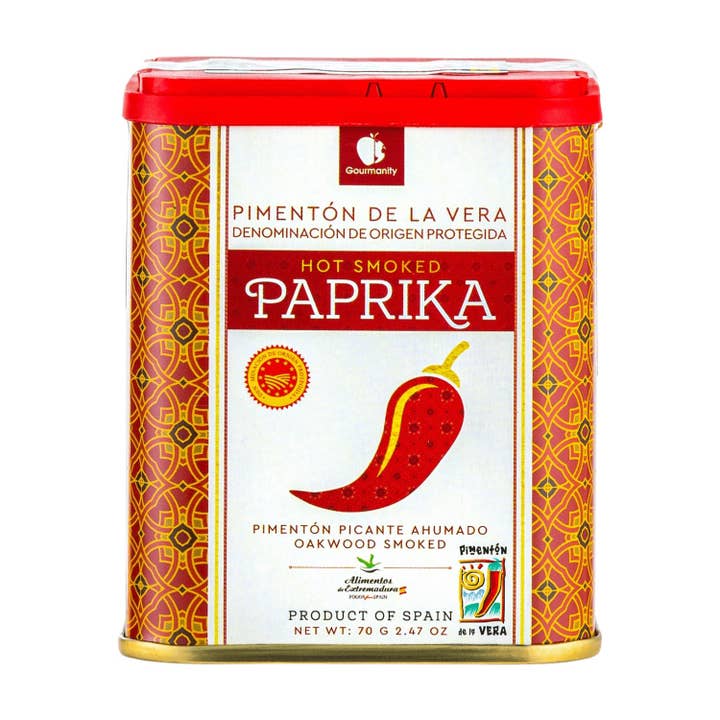 Gourmanity Hot Smoked Spanish Paprika Tin 2.46oz for wholesale by Think Distributors