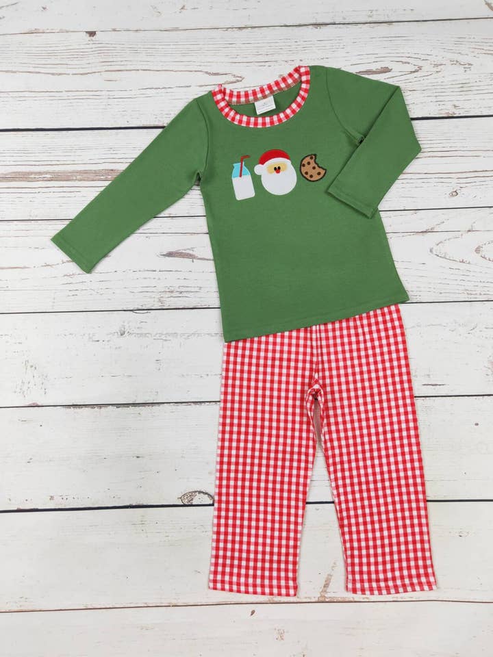 sassy kids palace - Wholesale Top & Pant Set - Kids - Boys Santa's Milk&Cookie Appliqué Set0