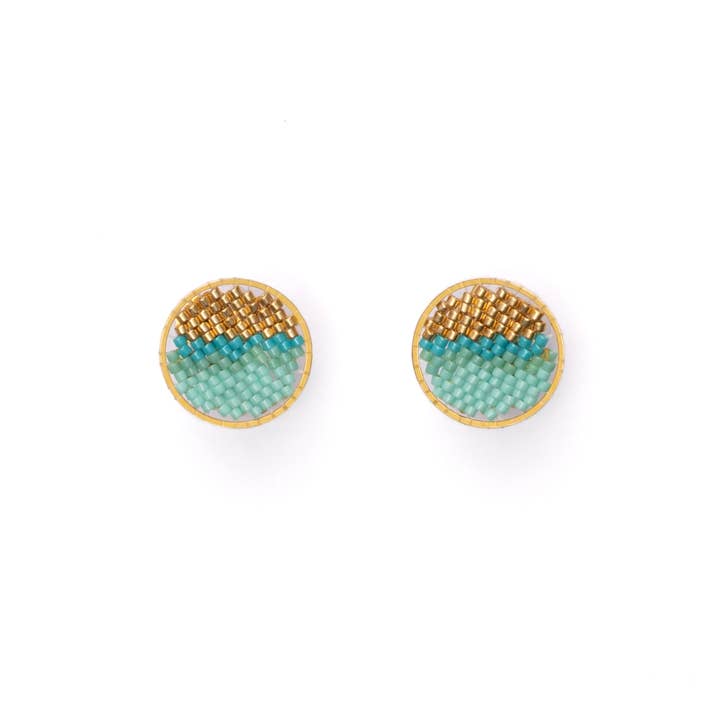 Mayana Designs Co - Wholesale Stud/Post Earrings - Beaded Handwoven Sweet Tart Stud Earrings (Aqua)