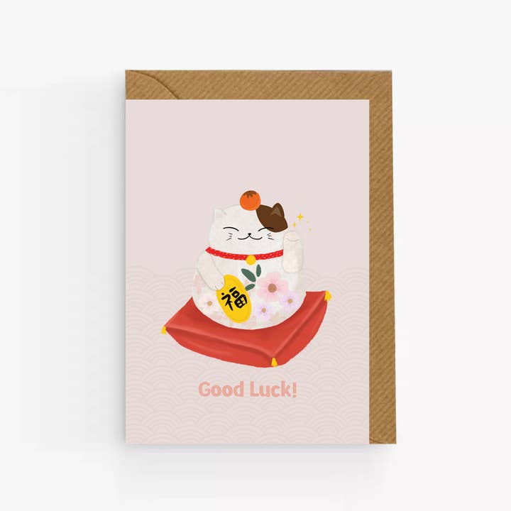 Lucky Cat Good Luck Card for wholesale by Moonbean Designs
