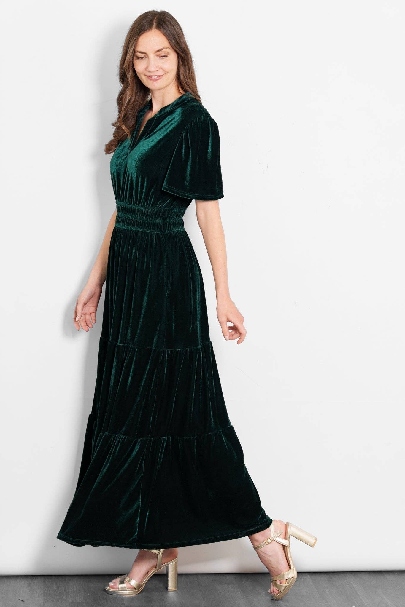 Sarta - Wholesale Dress - Women's - Roxy Tiered Maxi Dress- Green, Velvet2