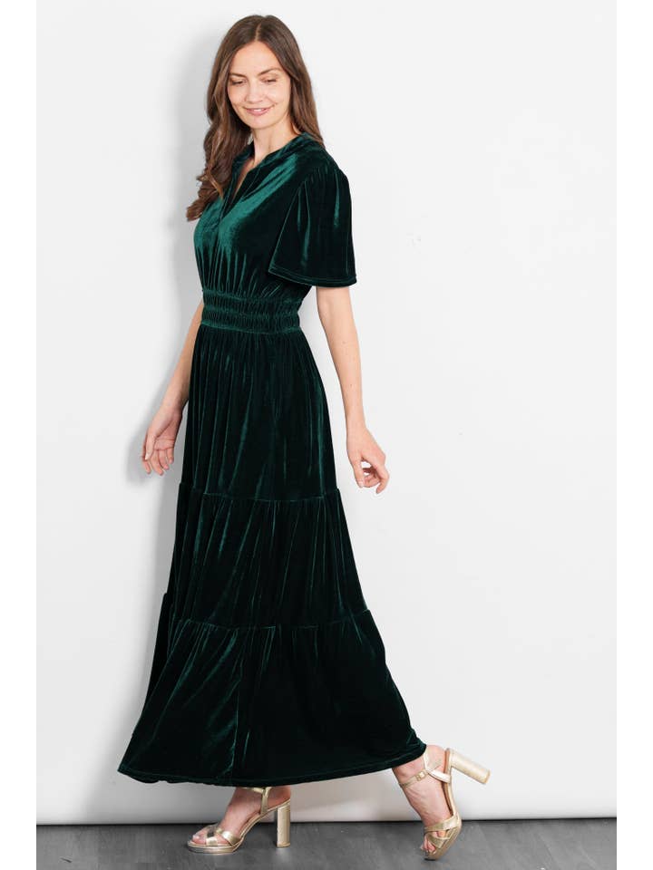 Sarta - Wholesale Dress - Women's - Roxy Tiered Maxi Dress- Green, Velvet2