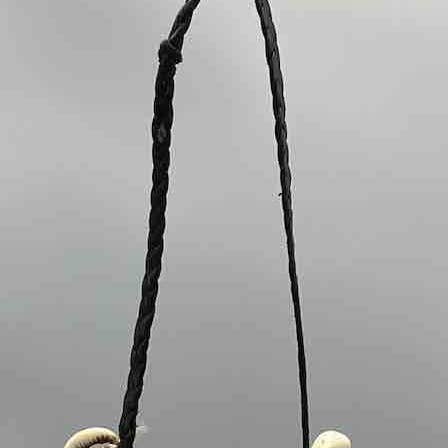 Hanging Cowrie Shell Braided Black Leather Clasp Long Necklace - Mali for wholesale by The Niger Bend
