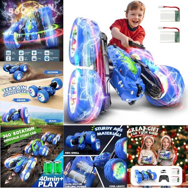 The DINO Stunt RC Car -CTR 360 Rotations, Flips, Stunts, LED for wholesale by St. Louis Wholesale LLC