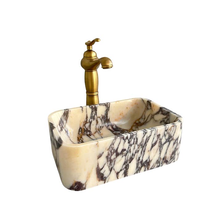 Arbon Marble - Wholesale Bathroom Accessory Set - Calacatta Viola Small Marble Sink, Wall Mount Marble Washbasin, Rustic Bathroom Decor6