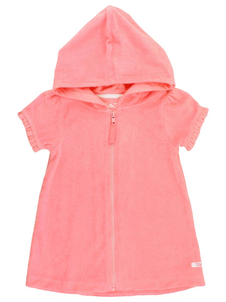 Rose Veste à capuche zippée en éponge rose chewing-gum pour filles en vente sur Faire1