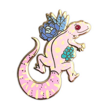 Pink Spotted Gecko Enamel Pin for wholesale by The Crowned Rabbit