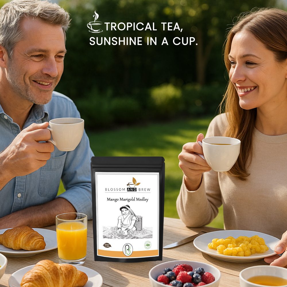 Blossom & Brew – wholesale Löst te – Grönt te-mango ringblomma medley, fruktig och blommig blandning5