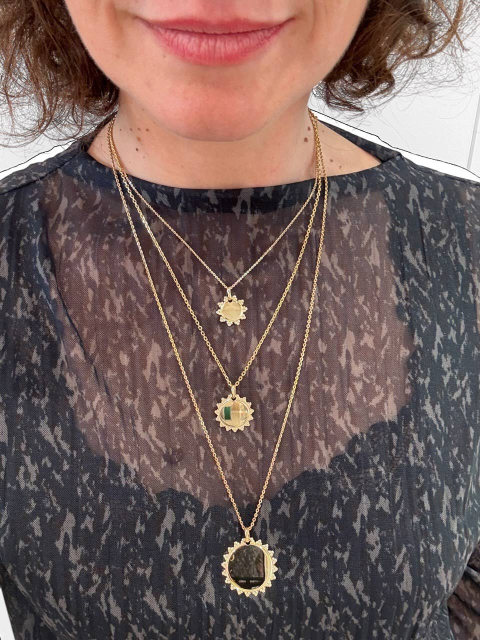 Bijoux Fabrication Française – Pendente/pingente individual por atacado – Medalha redonda gravável – Design sol – Folheado a ouro – Prata 9256