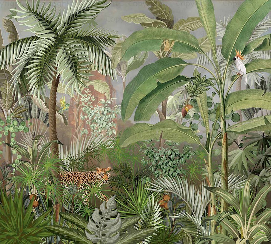 GK Home Decor - Wholesale Wallpaper - Jungle Adventure Vibrant Wildlife Mural with Lush Greenery8