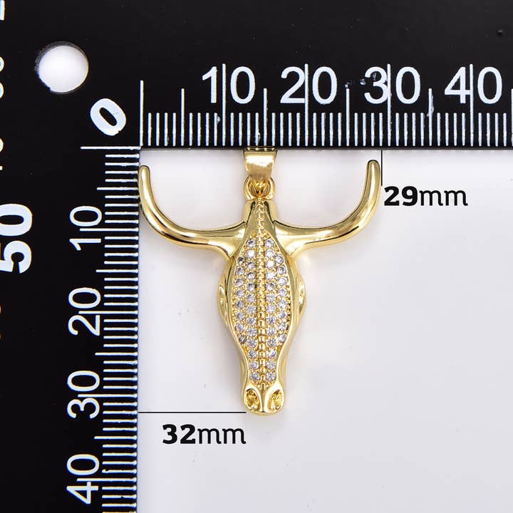 Beads Creation - Vente Breloques/médailles personnalisées - Pendentif Taureau en Or 18K Plaqué, Breloque Buffle en Laiton4