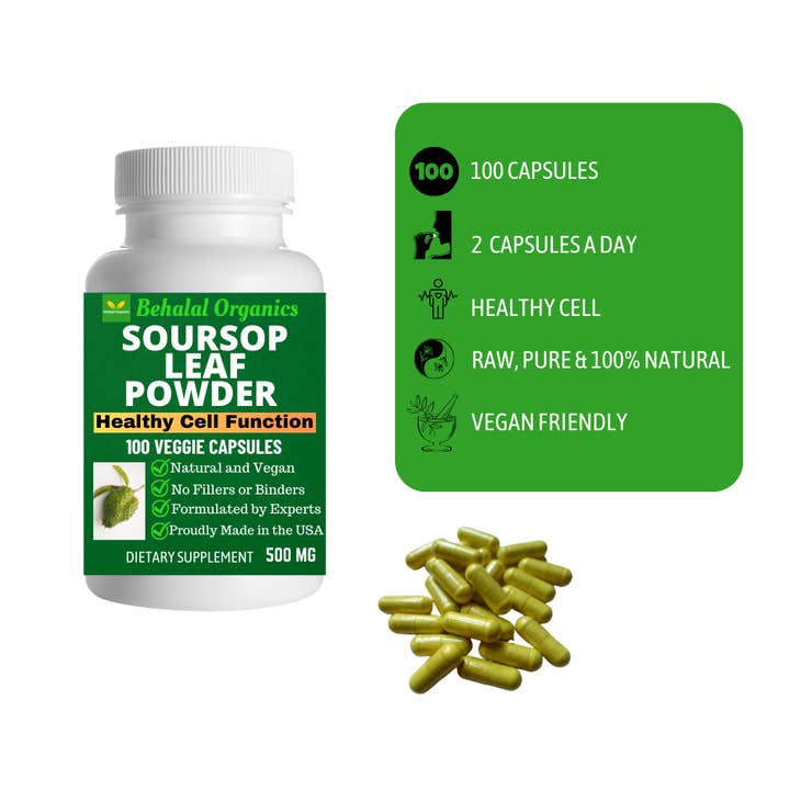 Behalal Organics - Wholesale Oral Supplement/Vitamin - Soursop Leaf Powder Capsule For Healthy Cell Function 500mg9