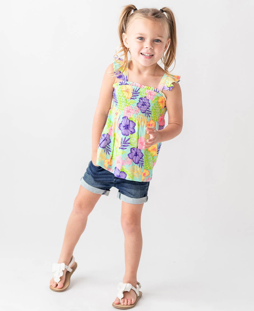 Blue Girls Medium Wash Denim Stretch Denim Shorts for wholesale on Faire6