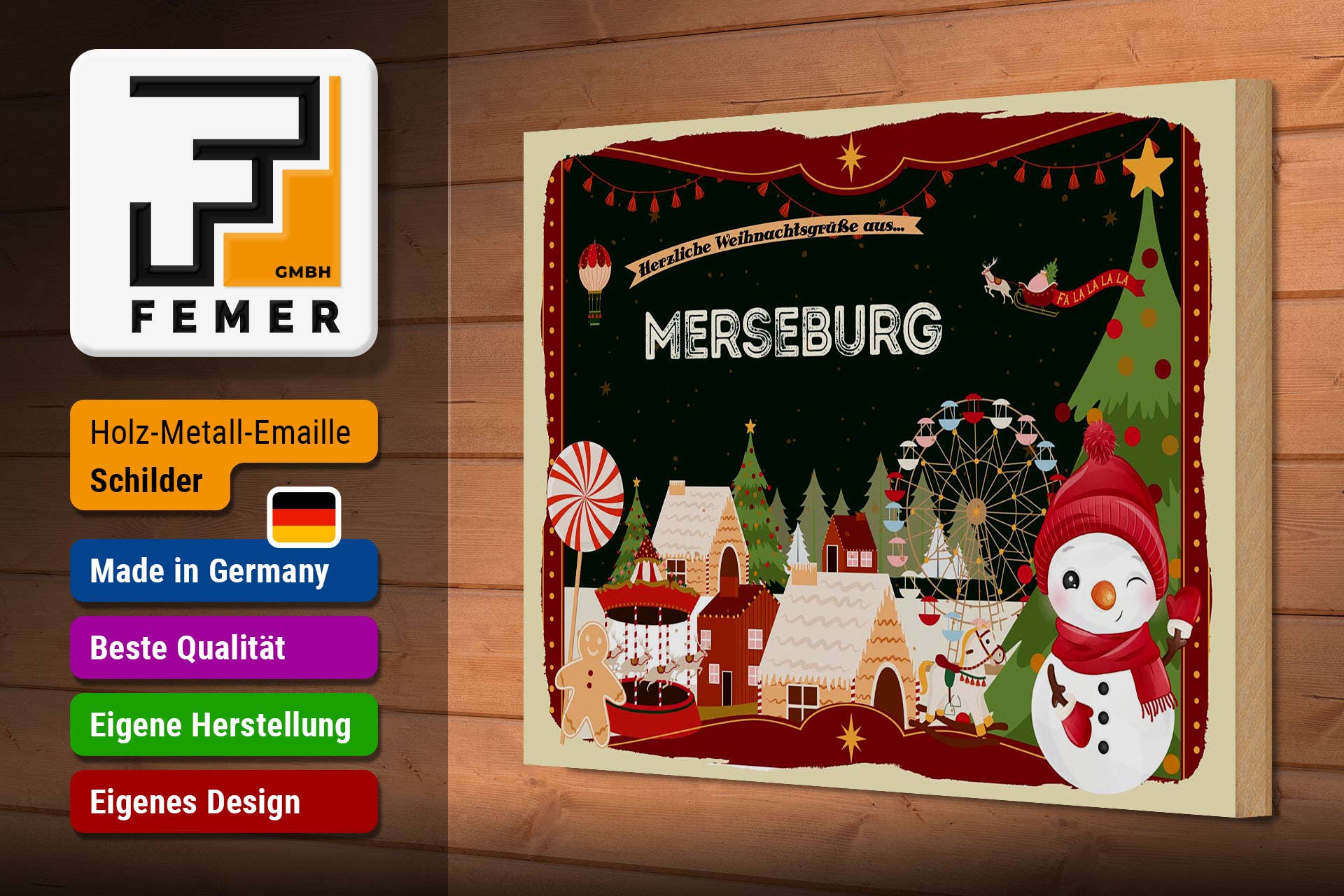 Femer - Wholesale Christmas Wall Art - Wooden sign Christmas greetings MERSEBURG gift 30x20cm2