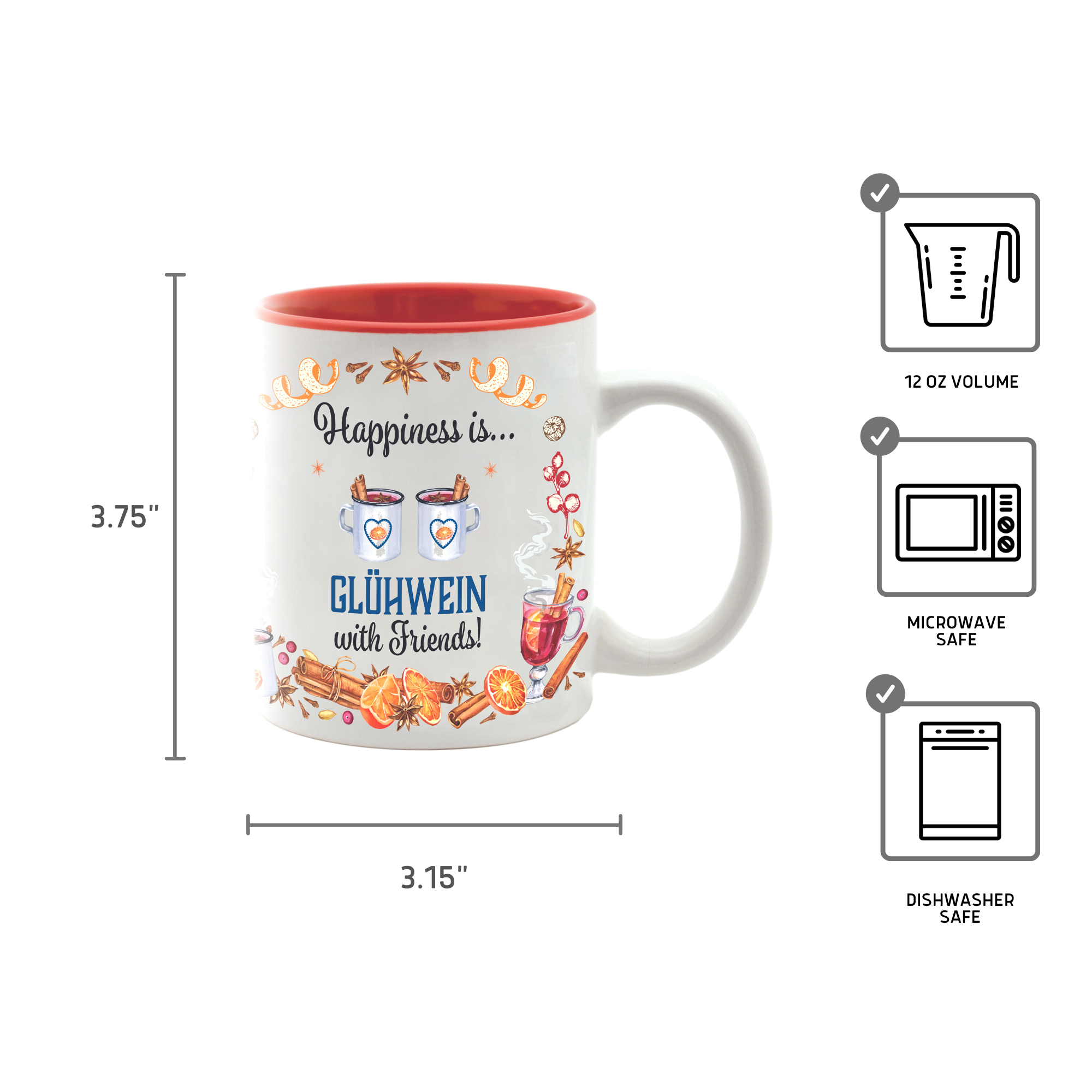 European Heritage Gifts - Wholesale Coffee Mug - Charming Gluhwein Happiness is Gluhwein with Friends Ceramic3
