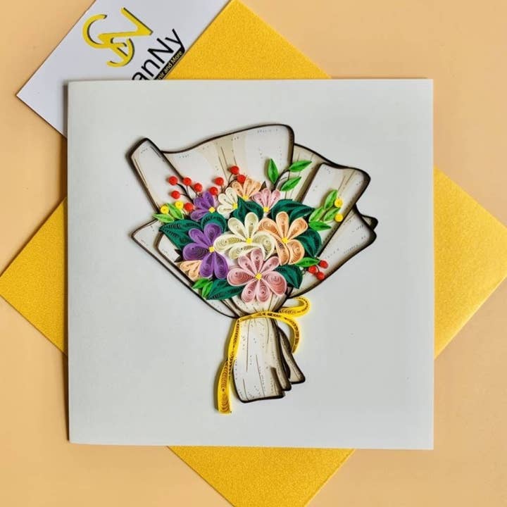 Flower Bouquet Quilling Card🪡 for wholesale by Quince Fables