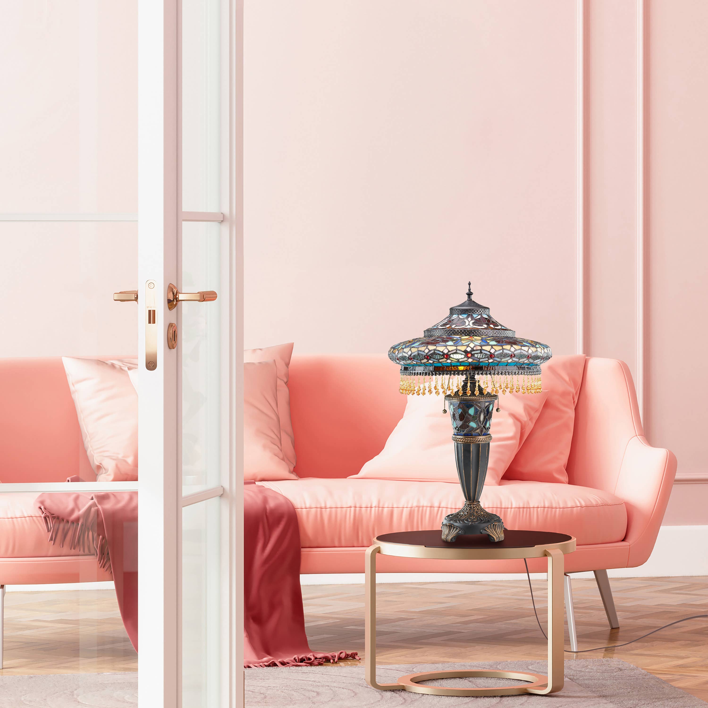 River of Goods - Wholesale Accent/Desk Lamp - 27.5"H Parisian Antique Bell Shade Stained Glass Table Lamp3